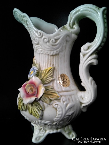 Capodimonte rózsás LCS porcelán kiöntő kancsó váza 26 cm magas