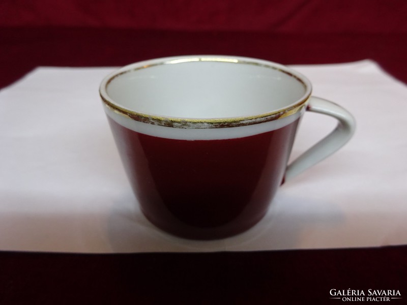 Hollóház porcelain coffee cup, brown, with gold border, 4.5 cm high. He has!