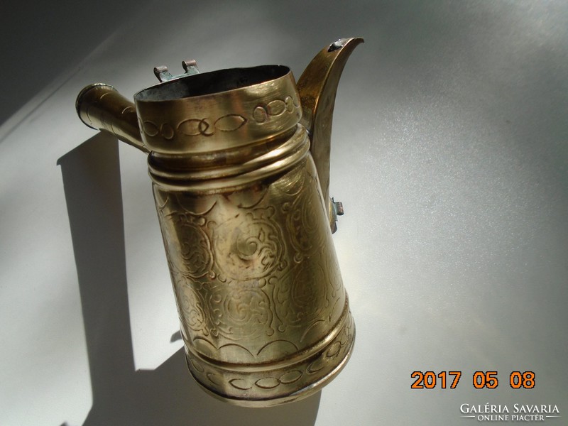 Antique Bedouin dallah chiseled flower pattern coffee pot with bird