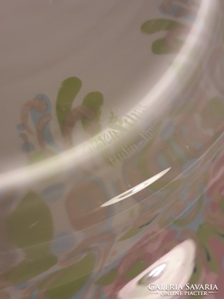 Nagyméretű ROSENTHAL - Björn Wiinblad jelzett festett üveg tál igényes asztalközép