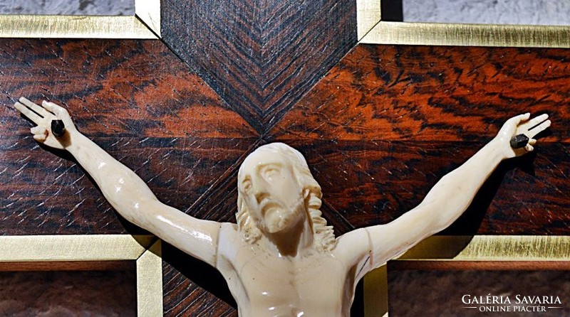 16. Antique, ivory Jesus Christ (14cm), 35cm crucifix, imposing, meticulous, cross, corpus