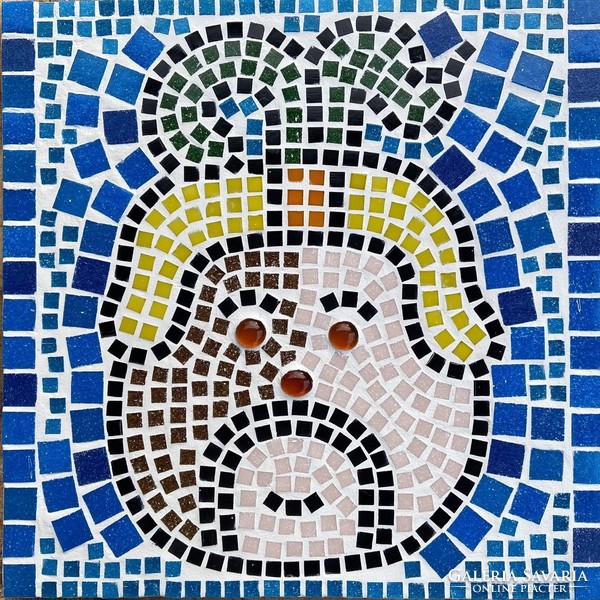 Maja kukorica isten - üveg mozaik falikép - Drozdik Ili grafikus 