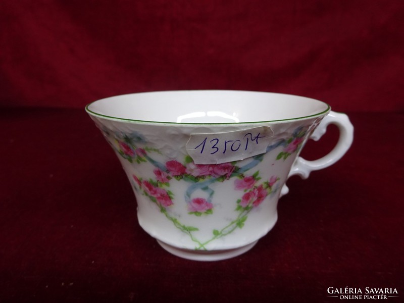 Német porcelán barokk füles teáscsésze, jelzése 3163, rózsaszín rózsával. Vanneki!