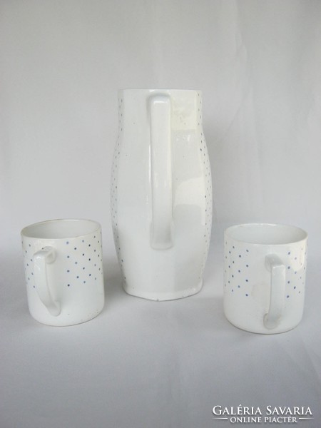 Granite ceramic jug with blue dots and 2 mugs