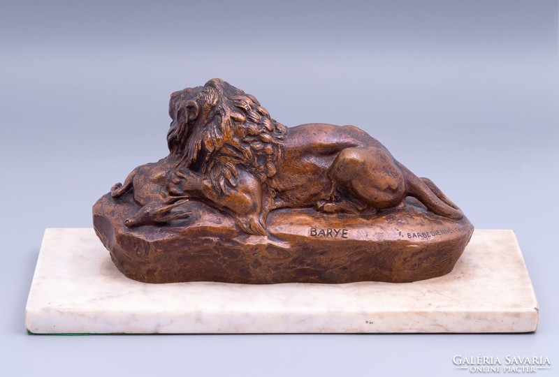 Anton louise barye (1795-1875): a lion with a killed gazelle.