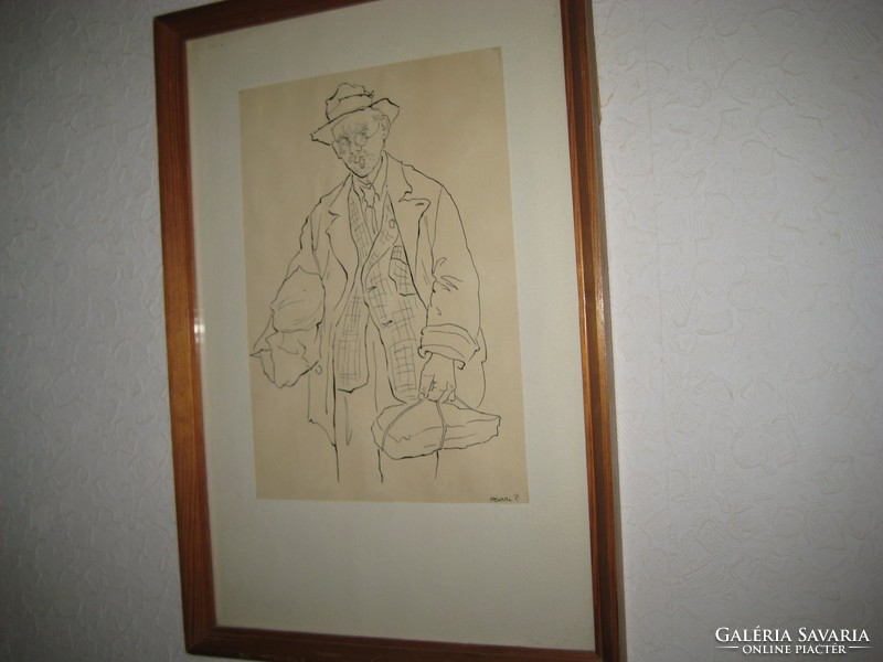 Hévíz redhead 1911- 1994 / lot - award-winning / ink drawing with frame 18 x 26 and 28 x 41 cm