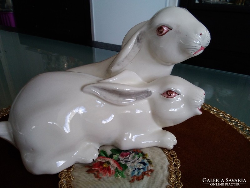 White porcelain bunny with red eyes on the Easter table!