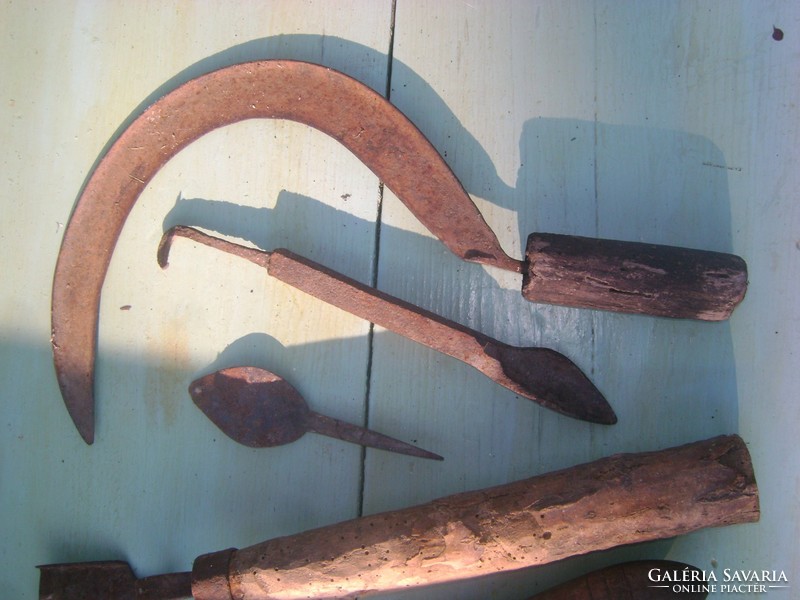 Old garden tool, agricultural tool - five pieces together - sickle, ....