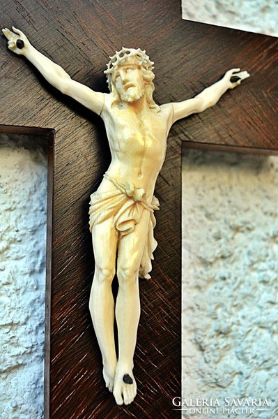 EBI. 31. Antik, CSONT Jézus Krisztus 11.3cm, 30 cm feszület, impozáns, aprólékos, kereszt, korpusz