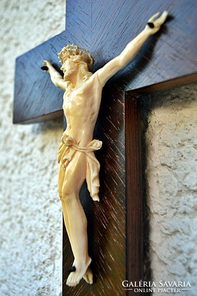 31. Antique, ivory Jesus Christ 11.3Cm, 30 cm crucifix, imposing, meticulous, cross, corpus