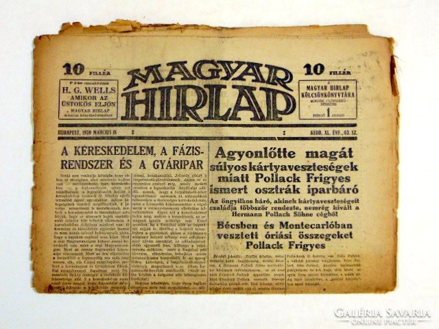 1930 március 18  /  MAGYAR HIRLAP  /  RÉGI EREDETI ÚJSÁG Szs.:  7146