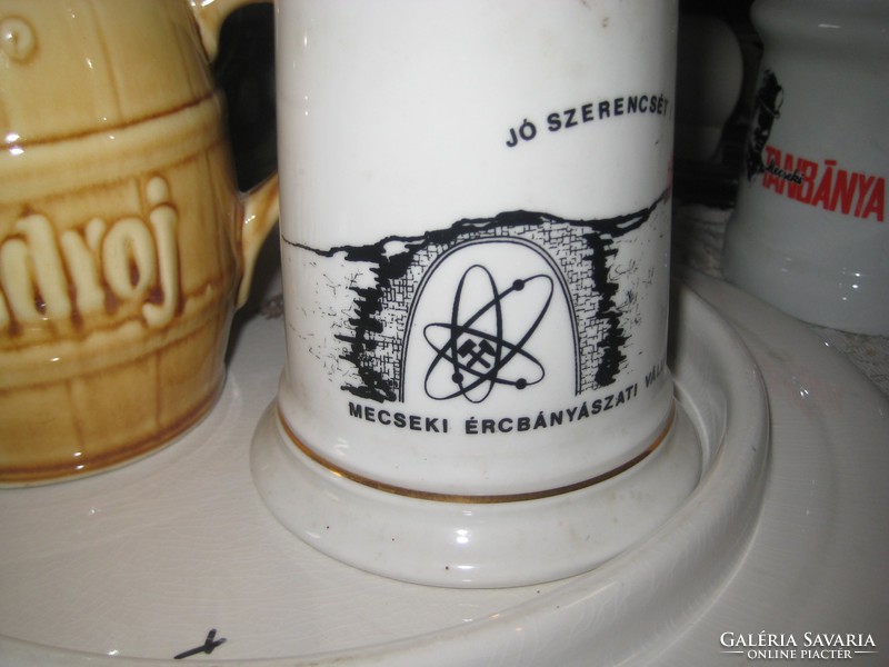 Miner's jugs, one Czech 10 x 12.5 cm and one Pécs uranium /Holóházi/ 10 x 17 cm