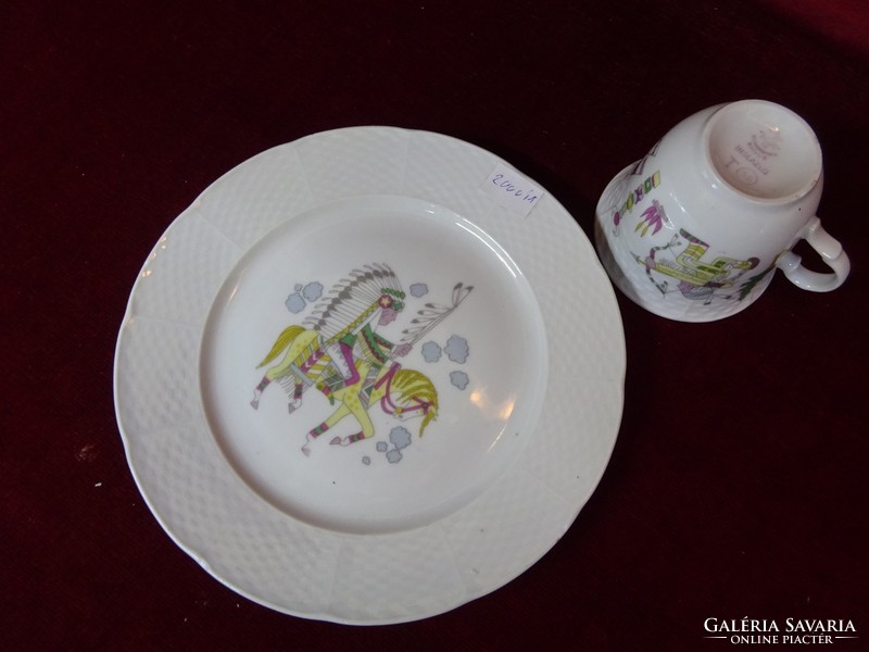 Thun Czechoslovakian porcelain cake plate. Native American horseback pattern. He has!