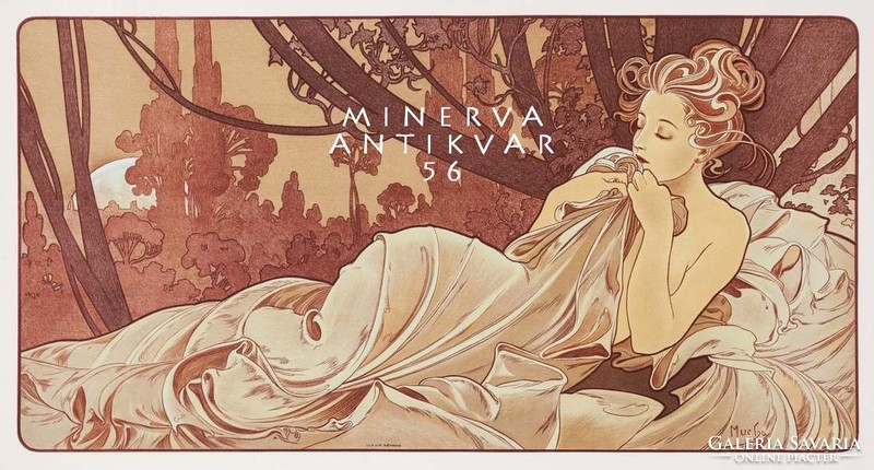 Alkonyat - Mucha szecessziós plakát, nőalak, ritka Vintage/antik plakát reprint