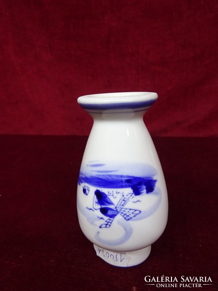 Holland porcelán mini váza, 10,5 cm magas, kobalt kék szélmalommal. Vanneki!