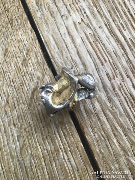 Régi skandináv modernista ezüst gyűrű arany díszítéssel 