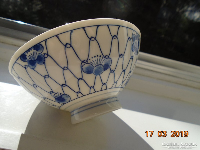 Hand painted cobalt blue floral mesh Japanese bowl