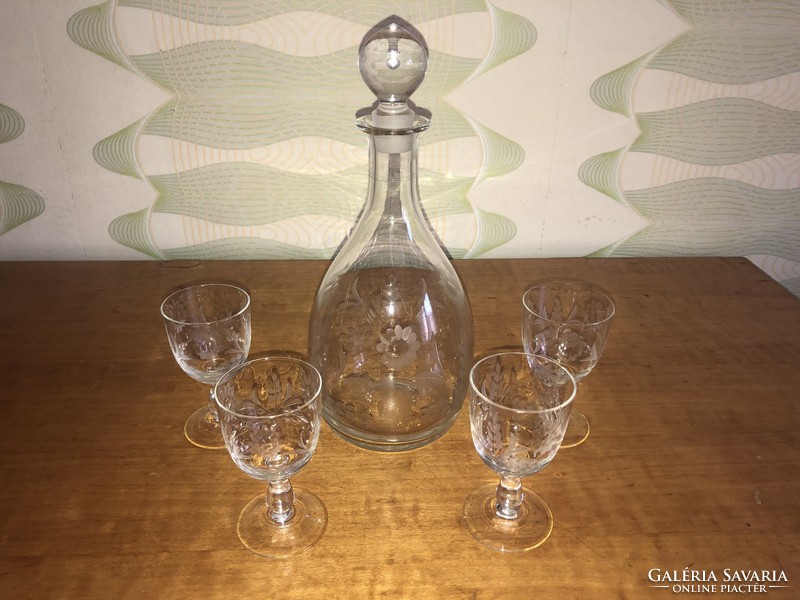 Antique engraved, polished glass drinking set