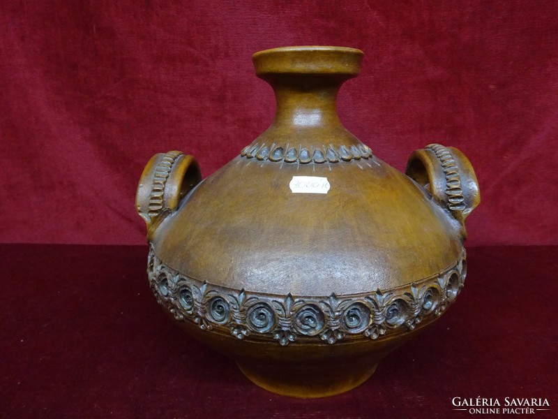 Ceramic vase with two handles, height 21 cm, maximum diameter 21 cm. He has!