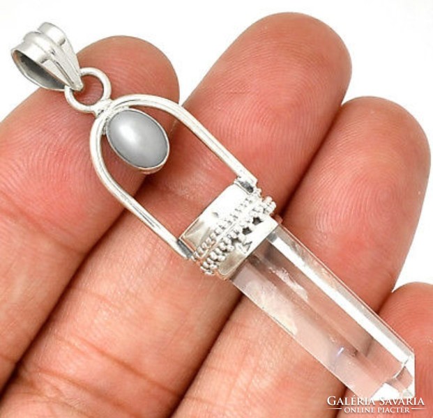 Rarity!! 925 Silver pendant with real pearl / rhinestone energy bar