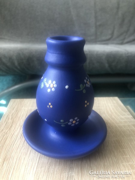 Ceramic candlestick with blue flowers