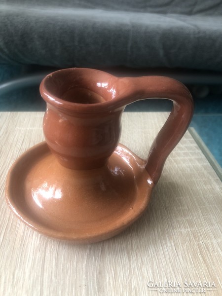 Ceramic candle holder (brown, with tabs)
