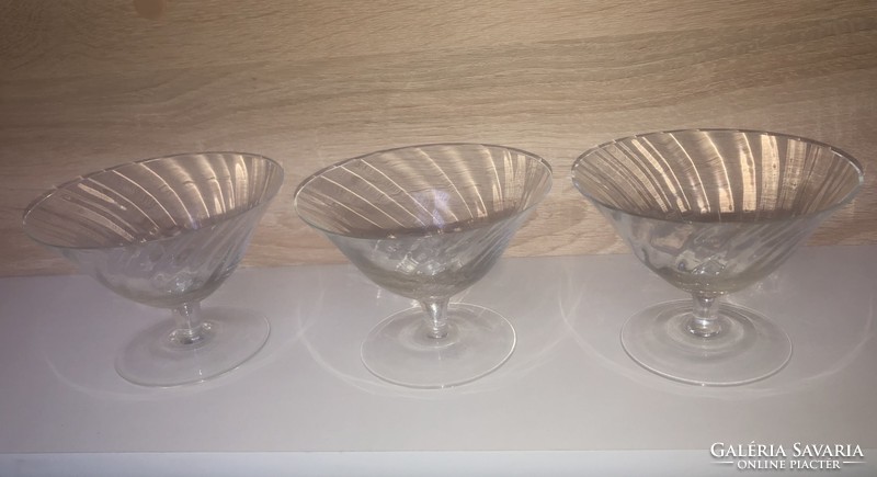 3 old glass ice cream cups