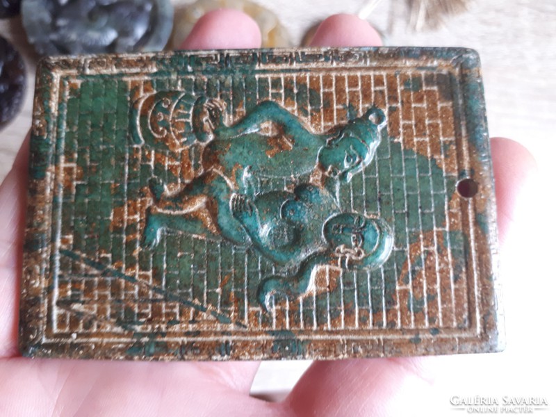 Oriental jade tablet carved with kama - pierced with a sutra motif