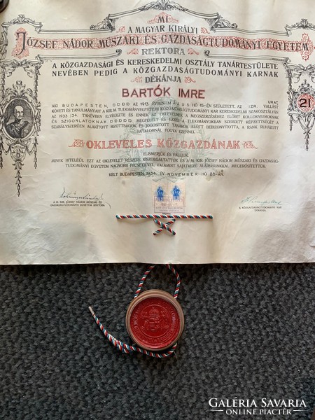 Diploma from the 1930s made of parchment paper