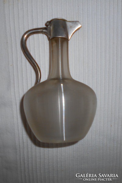 Antique art nouveau style glass decanter with ribs on the outer surface, with marked alpaca lid