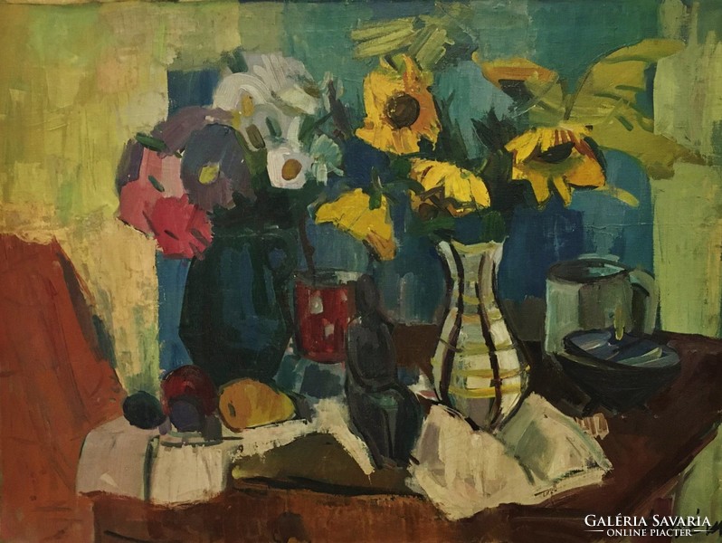 Séday Éva : Sárga virágok,olajfestmény