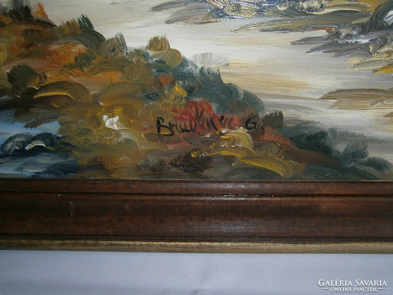 Alpesi tájkép szignózott festmény. Olaj-vászon technika, ismeretlen festő munkája.
