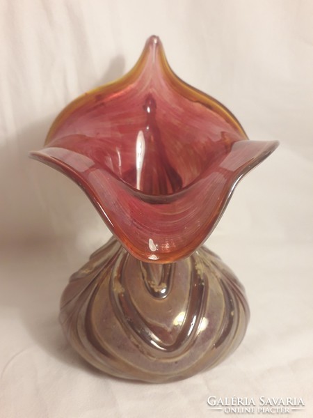 Original glass vase marked Vaclav stepanek, Loetz style - jack in the pulpit - pink gold color
