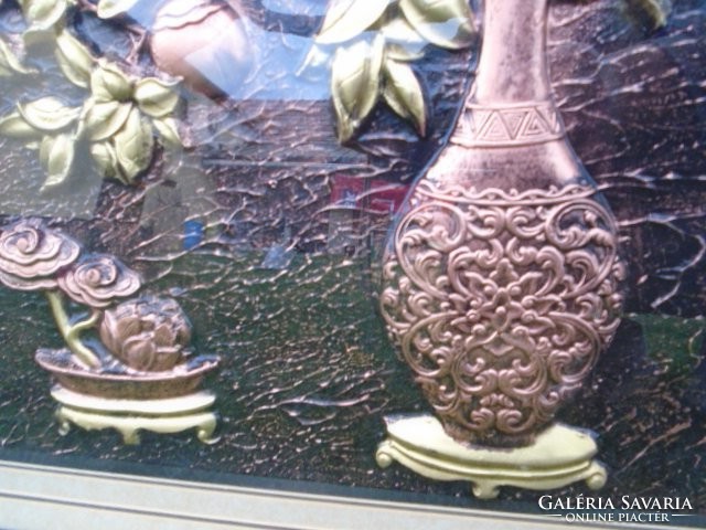 Réz vagy bronz remek mű, mahagóni fa keretben üvegezve MŰALKOTÁS 