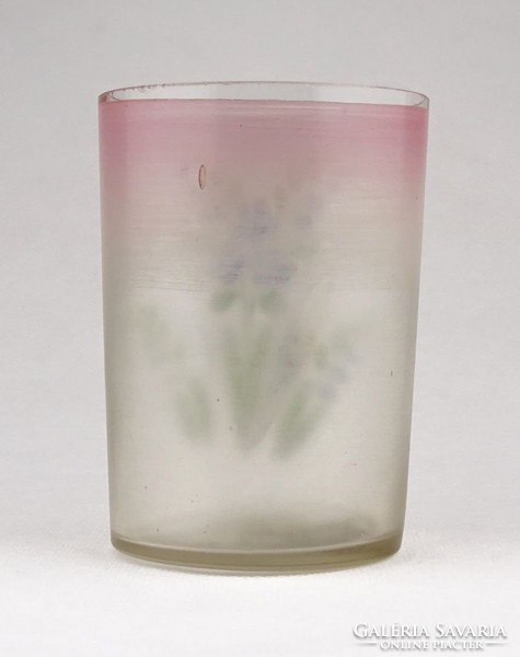 0Z928 Antik festett fújt üveg virágos pohár