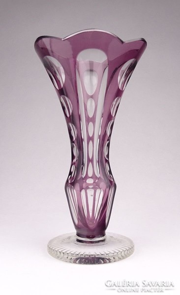 0Z939 Régi lila csiszolt üveg váza szálváza 16 cm