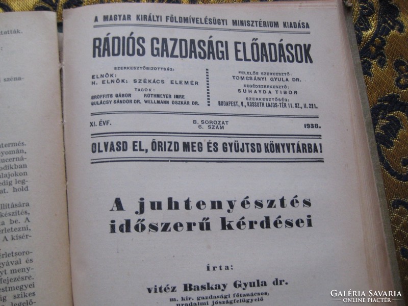 A Magyar  Királyi  Földművelődési  Minisztérium .  Rádió előadásainak Sorozata  1938