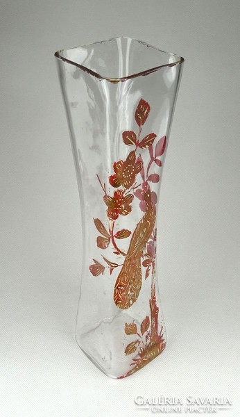 0Z972 Régi festett nagyméretű fújt üveg pávás váza