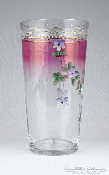 0Z959 Antik festett fújt üveg pohár 13 cm