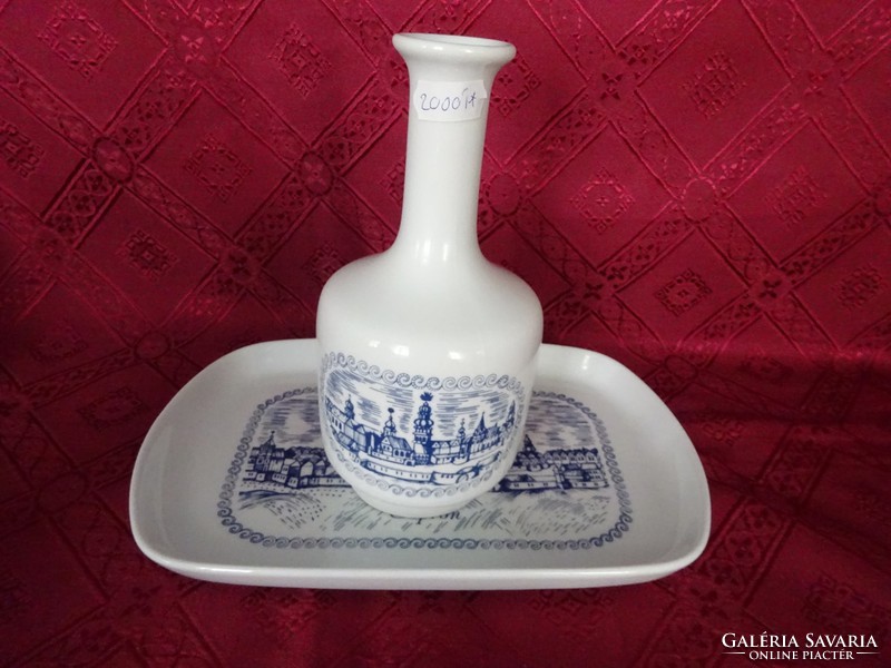 Lowland porcelain brandy bottle and bowl with sopron inscription bottle 17.5 Cm, bowl 16 x 24 cm. He has!