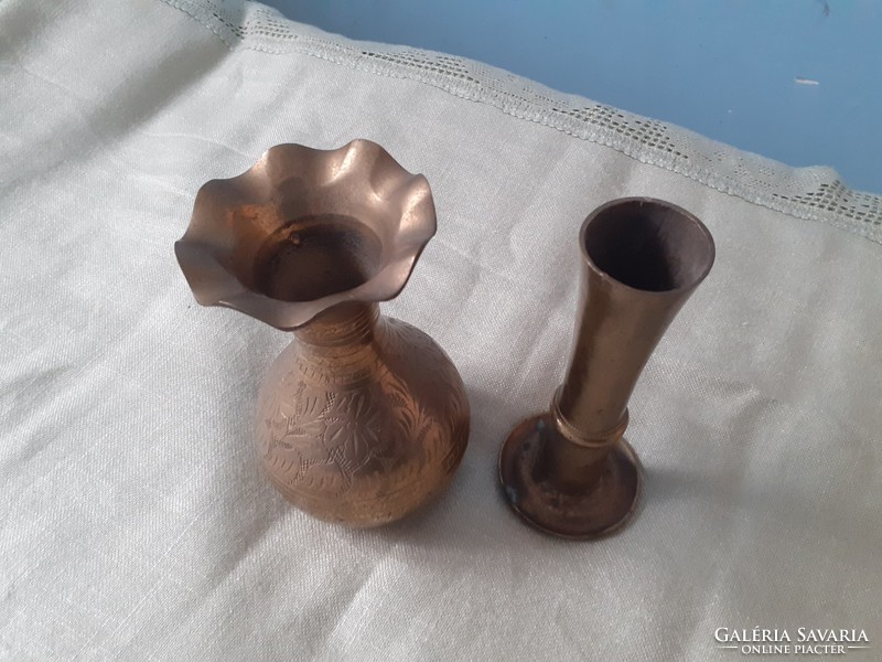 Chiseled copper vase and candle holder