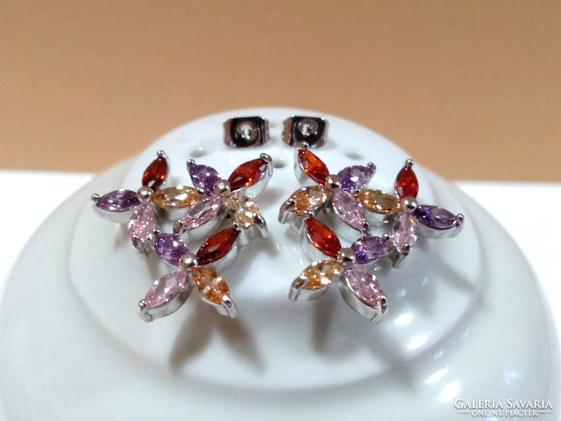 White gold-filled (wgf) earrings with faceted colored cz crystals