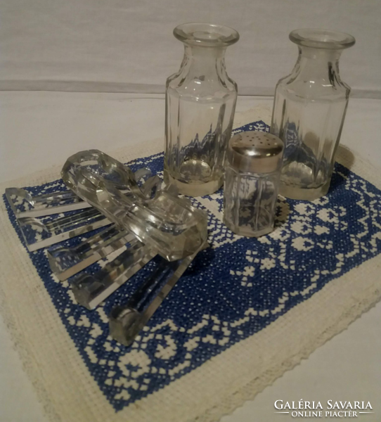 Old glass cutlery holder with small toothpick holder