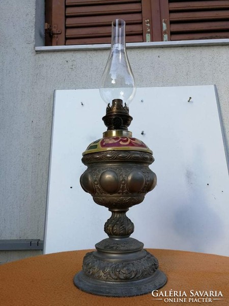 Kerosene lamp. Majolika insert, table lamp, Art Nouveau