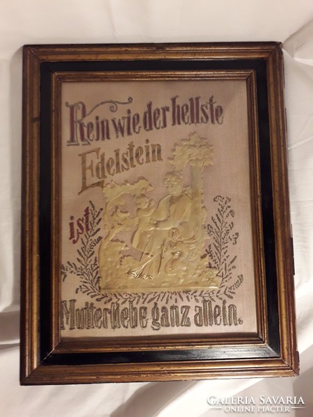 Antique nun work holy relic wall picture framed glass behind wax and embroidery