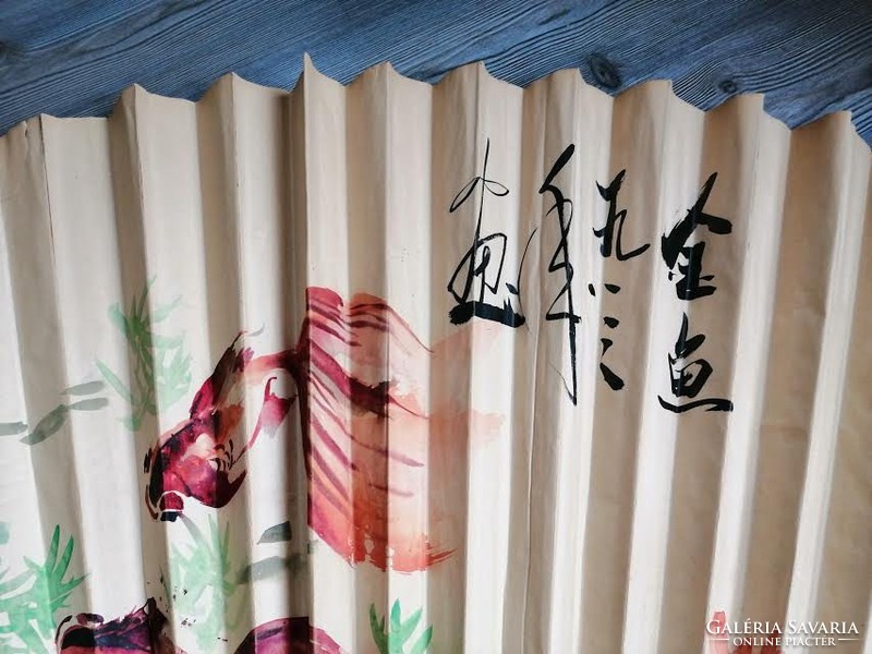 Régi kínai kézzel festett fali legyező, keleti dekoráció