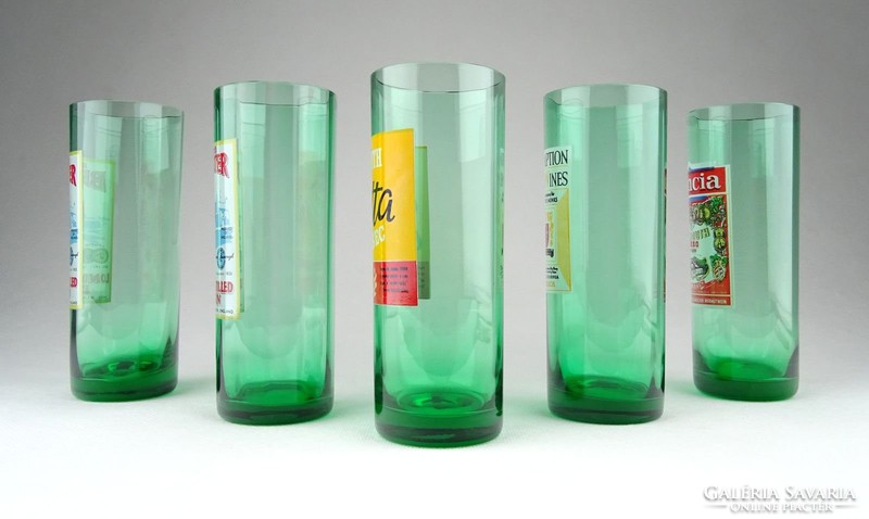 1A411 Régi zöld üveg stampedlis pohár készlet 5 db