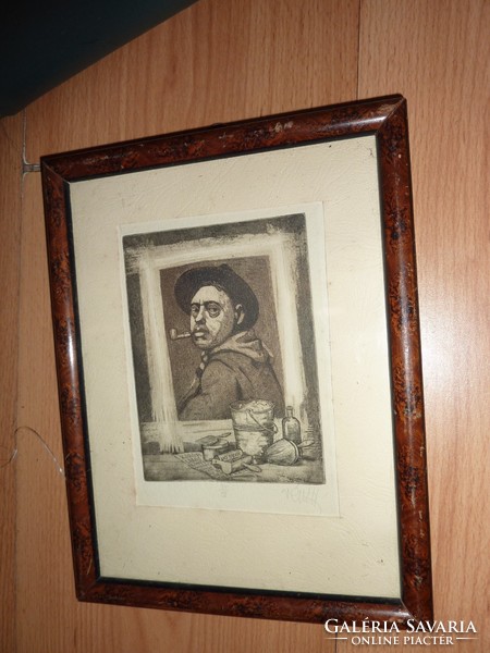 Vén Zoltán: portrait of the great painter János Balogh, marked etching