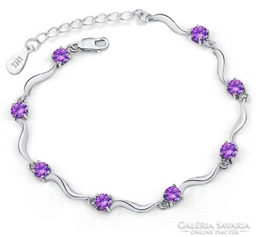 925-S marked bamboo bud bracelet with purple cz stones