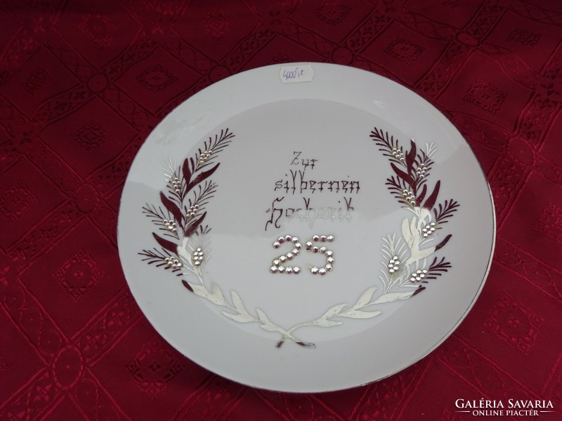 Silver wedding decoration plate, set with beads, diameter 23 cm. He has!